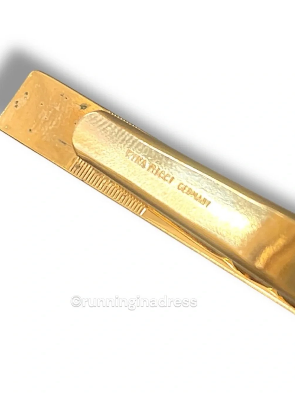 VTG Nina Ricci Paris Logo Two Tone Gold Silver Tie Clip Bar Germany Mens Jewelry